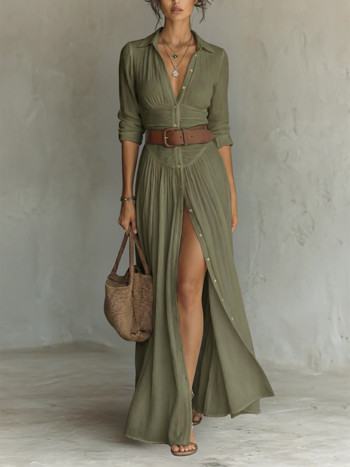 Sarah™ Timeless Notched Collar Linen Dress