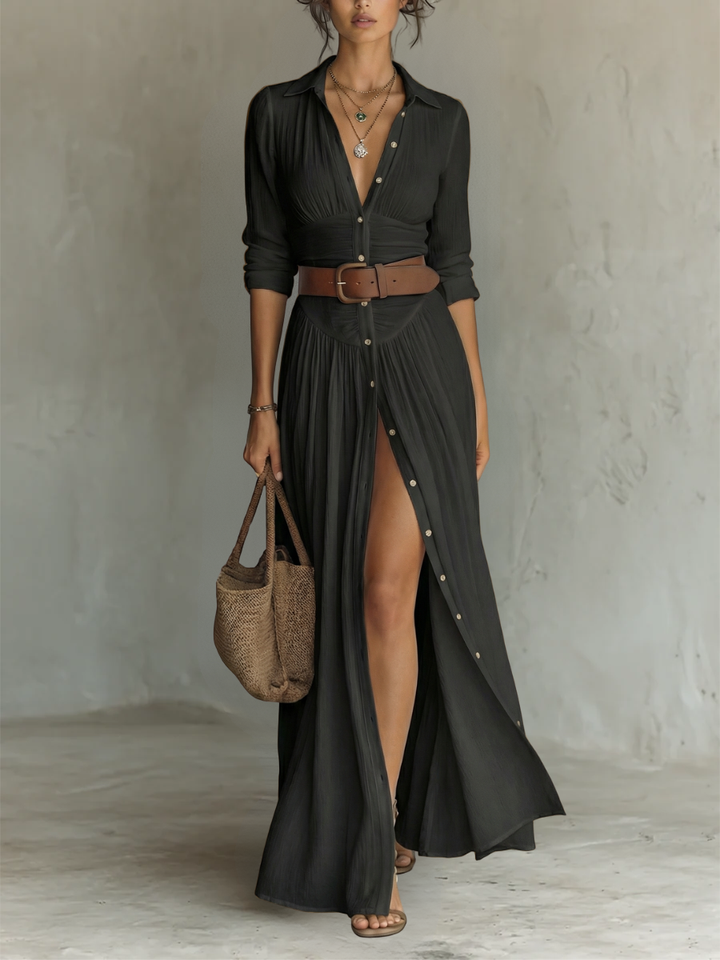 Sarah™ Timeless Notched Collar Linen Dress