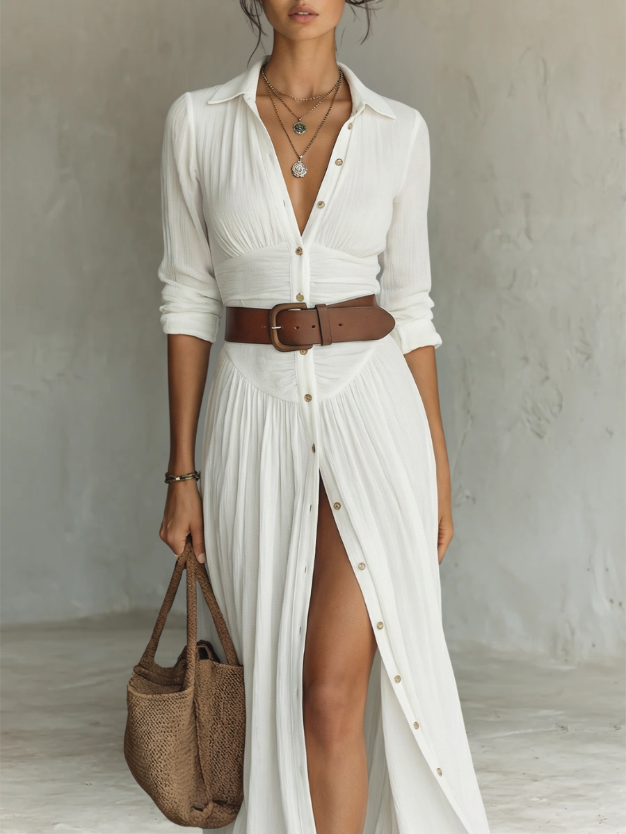 Sarah™ Timeless Notched Collar Linen Dress
