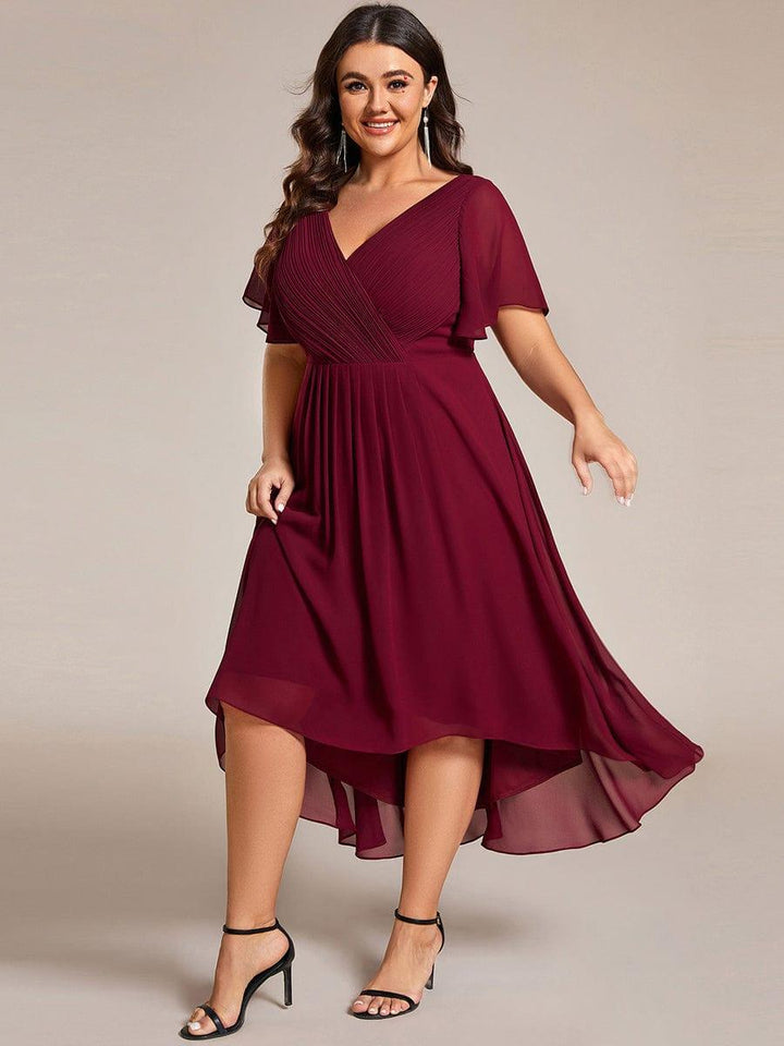 FAYE™ |Plus Size V-Neck High-Low Chiffon Wedding Guest Dress