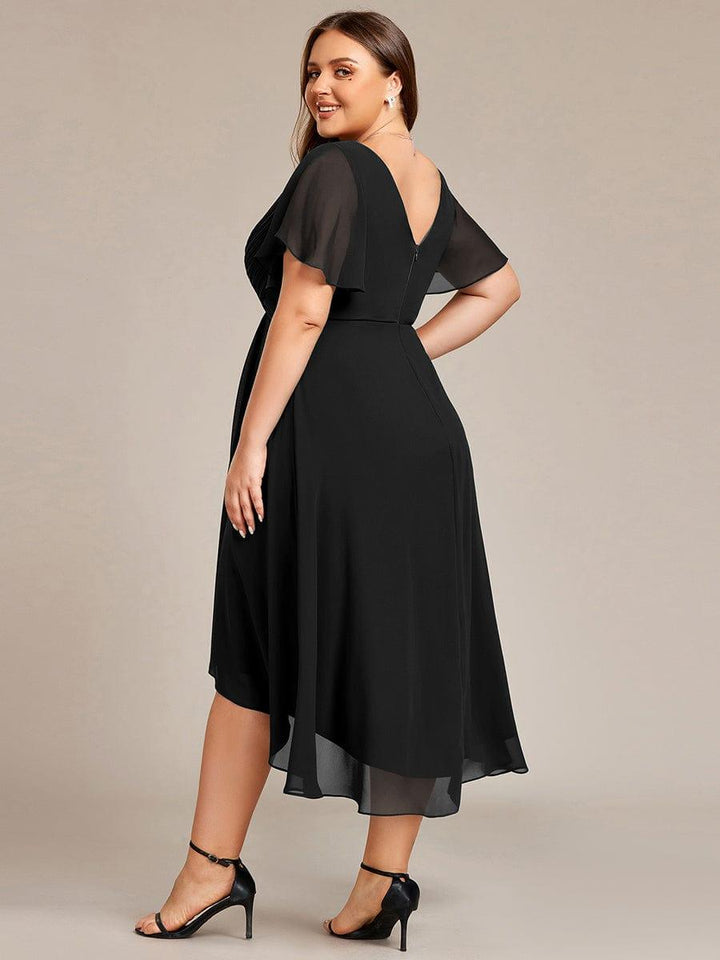 FAYE™ |Plus Size V-Neck High-Low Chiffon Wedding Guest Dress