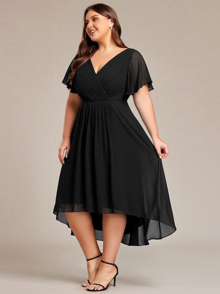 FAYE™ |Plus Size V-Neck High-Low Chiffon Wedding Guest Dress