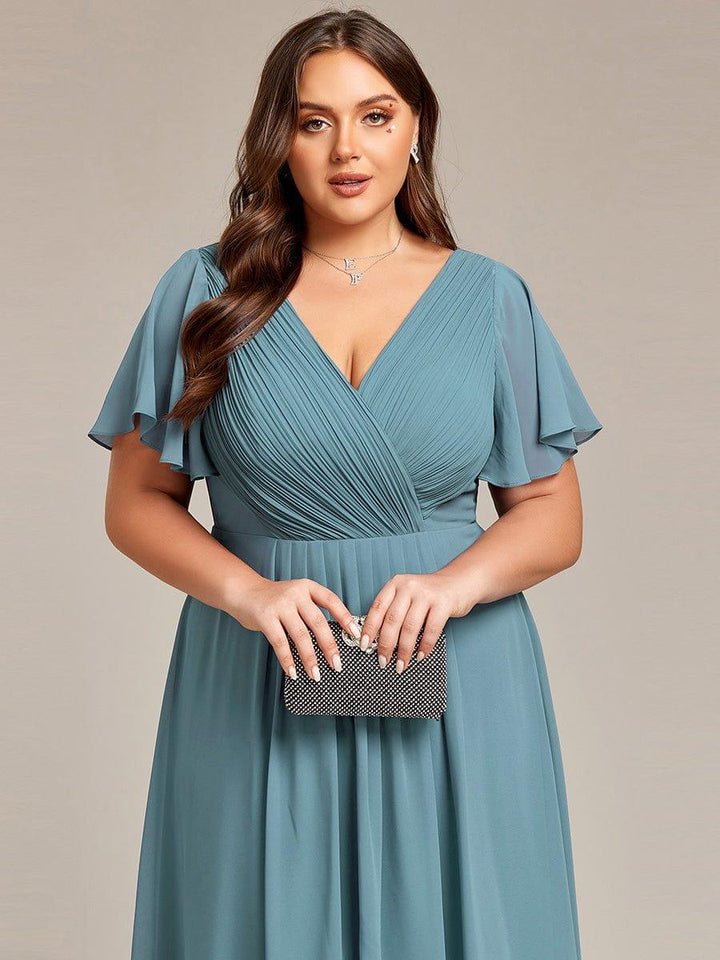 FAYE™ |Plus Size V-Neck High-Low Chiffon Wedding Guest Dress