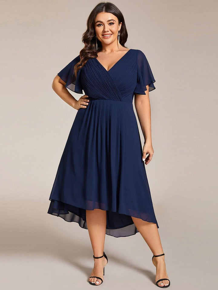 FAYE™ |Plus Size V-Neck High-Low Chiffon Wedding Guest Dress