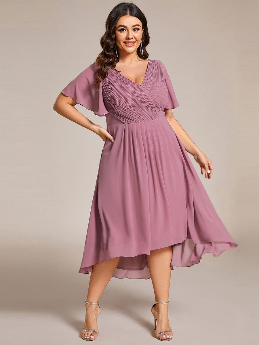 FAYE™ |Plus Size V-Neck High-Low Chiffon Wedding Guest Dress
