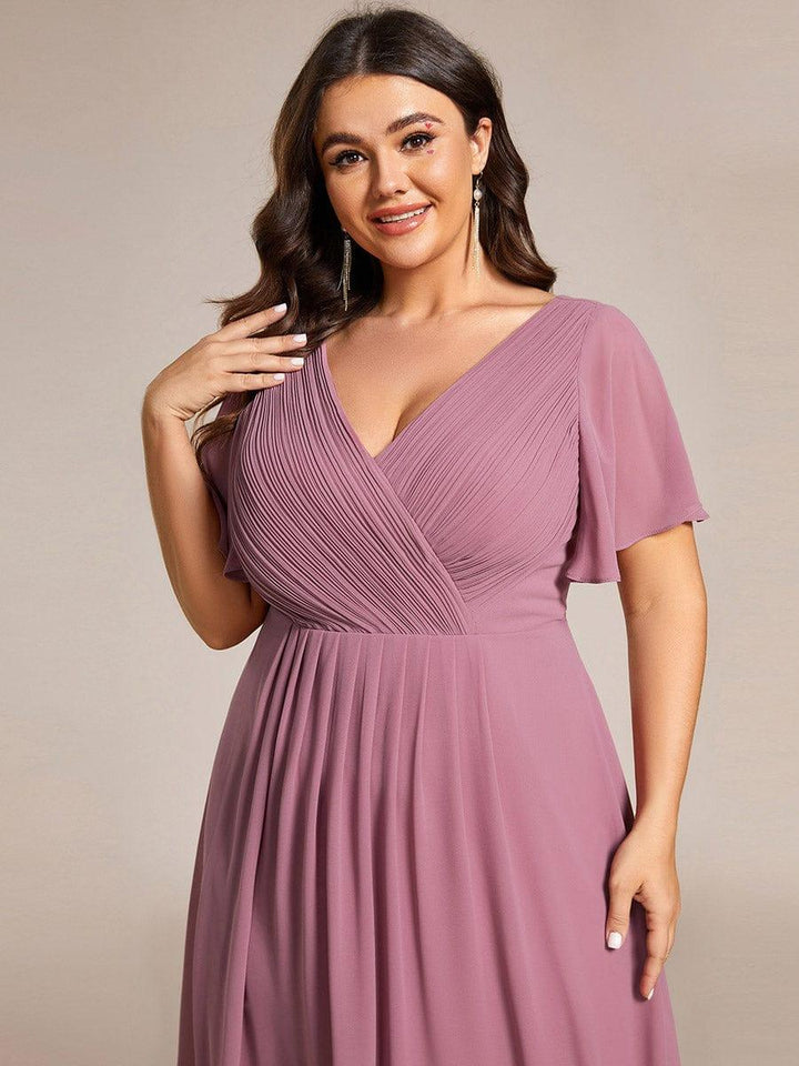 FAYE™ |Plus Size V-Neck High-Low Chiffon Wedding Guest Dress
