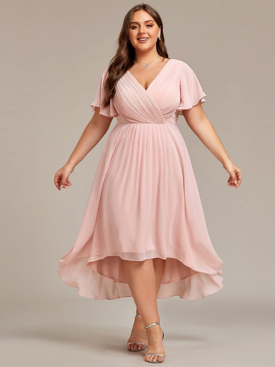 FAYE™ |Plus Size V-Neck High-Low Chiffon Wedding Guest Dress