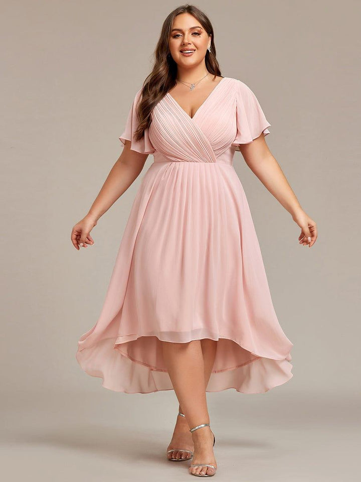 FAYE™ |Plus Size V-Neck High-Low Chiffon Wedding Guest Dress