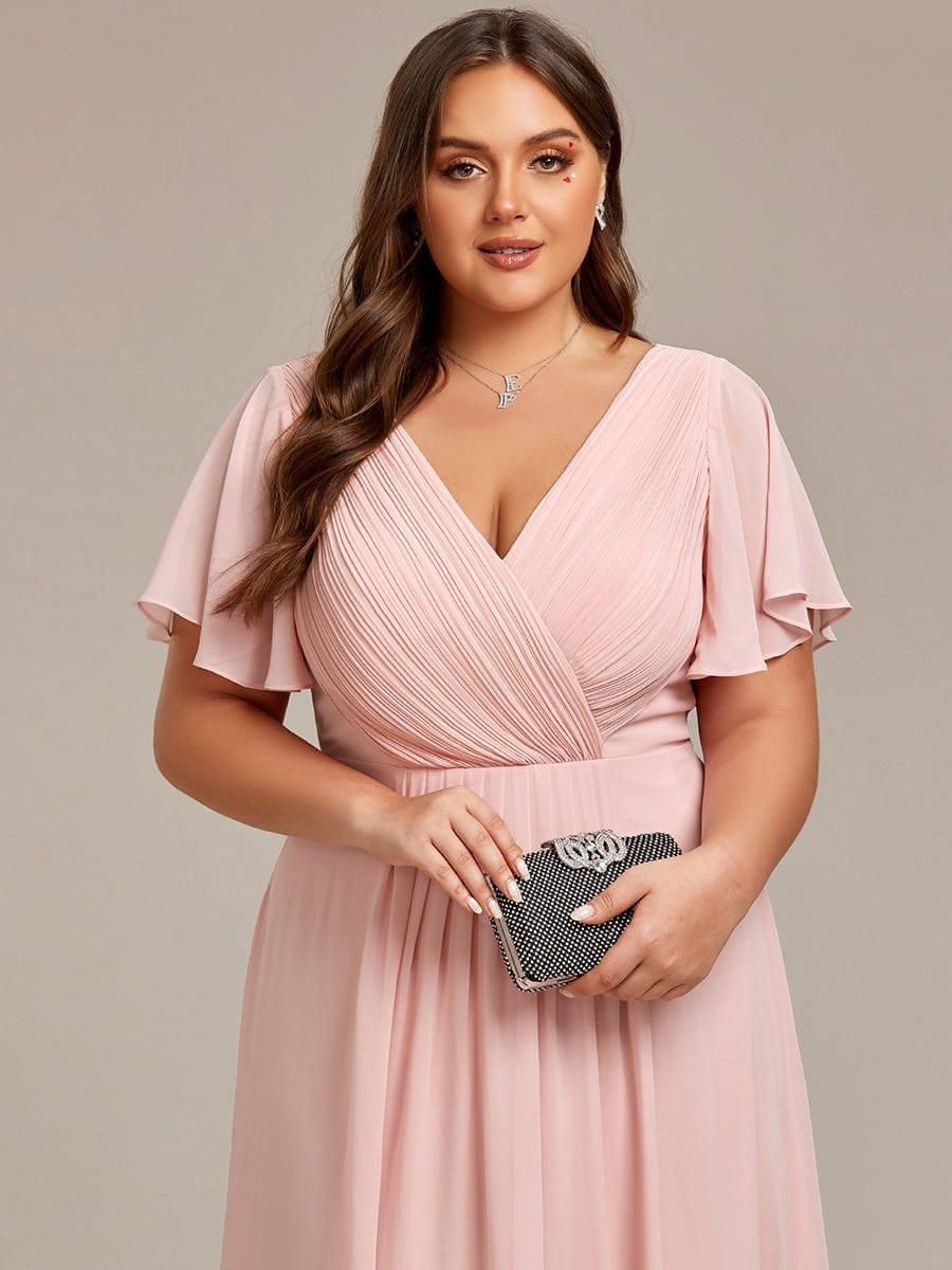 FAYE™ |Plus Size V-Neck High-Low Chiffon Wedding Guest Dress