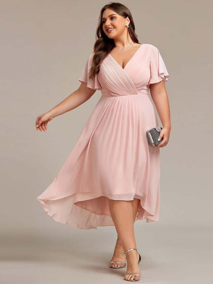 FAYE™ |Plus Size V-Neck High-Low Chiffon Wedding Guest Dress