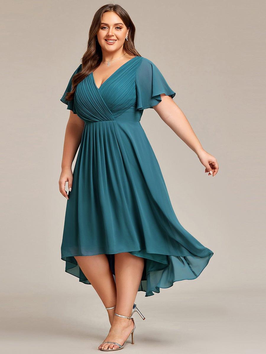 FAYE™ |Plus Size V-Neck High-Low Chiffon Wedding Guest Dress