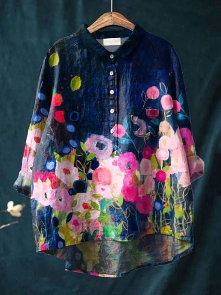 Caroline | Floral Oversized Collar Blouse For Women