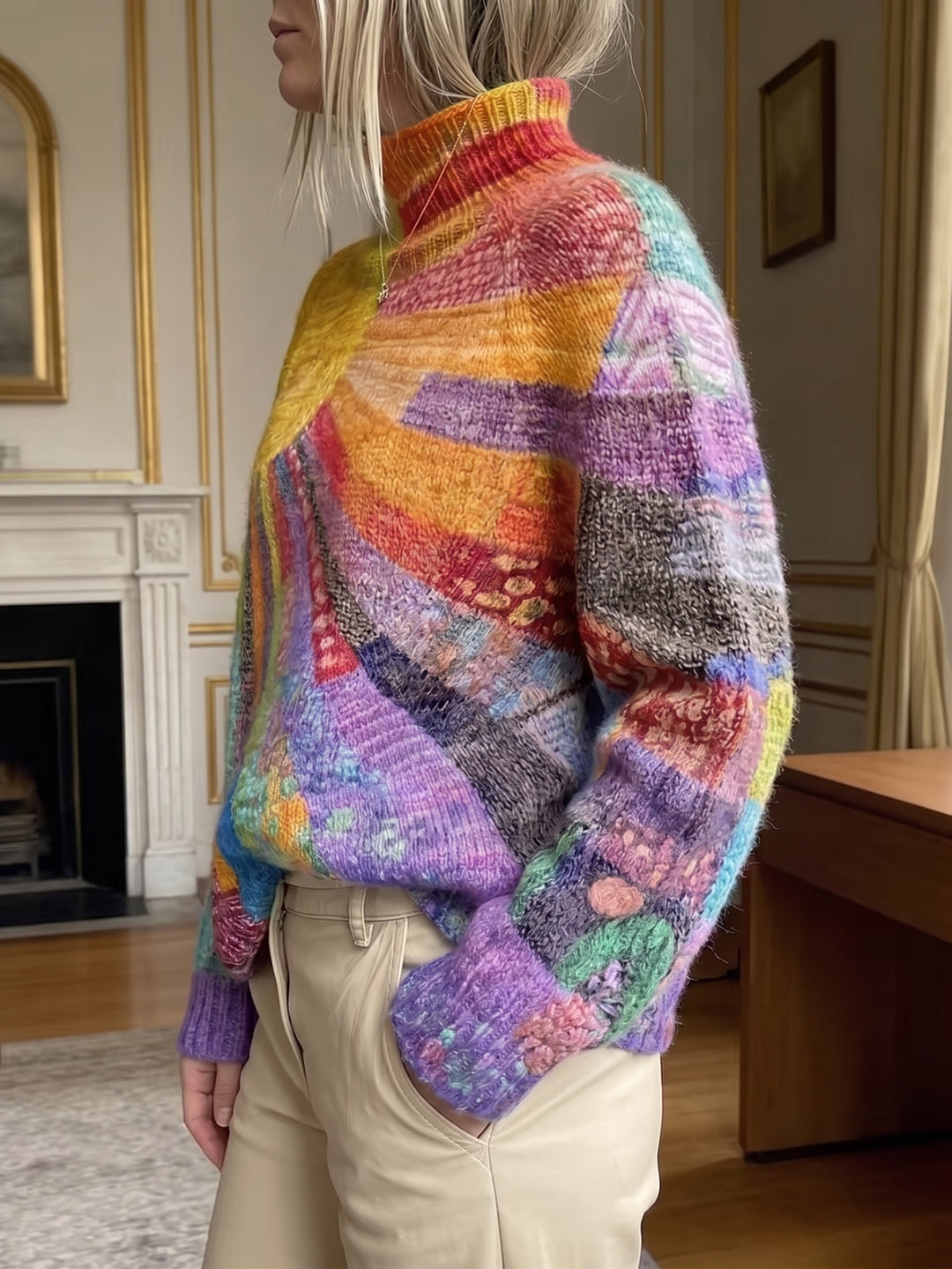 ALICE | COLOURFUL SUN COLLAGE PRINT TURTLENECK