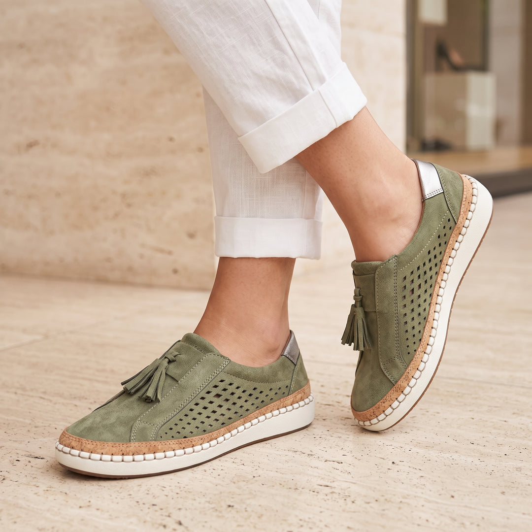 Isabelle | Perforated Suede Slip-On Loafers For Women