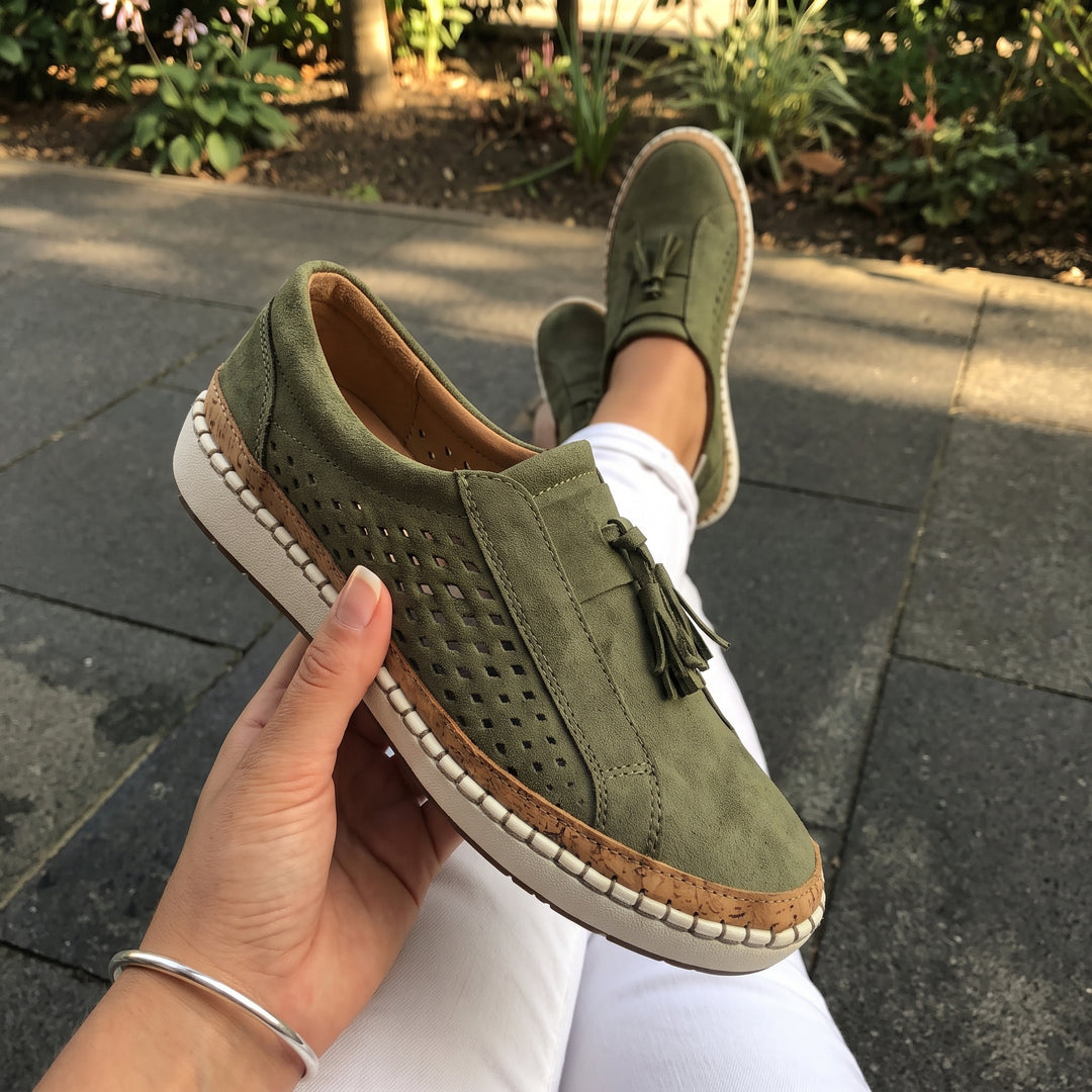 Isabelle | Perforated Suede Slip-On Loafers For Women