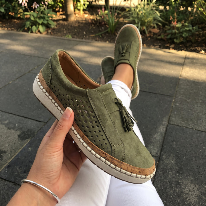 Isabelle | Perforated Suede Slip-On Loafers For Women