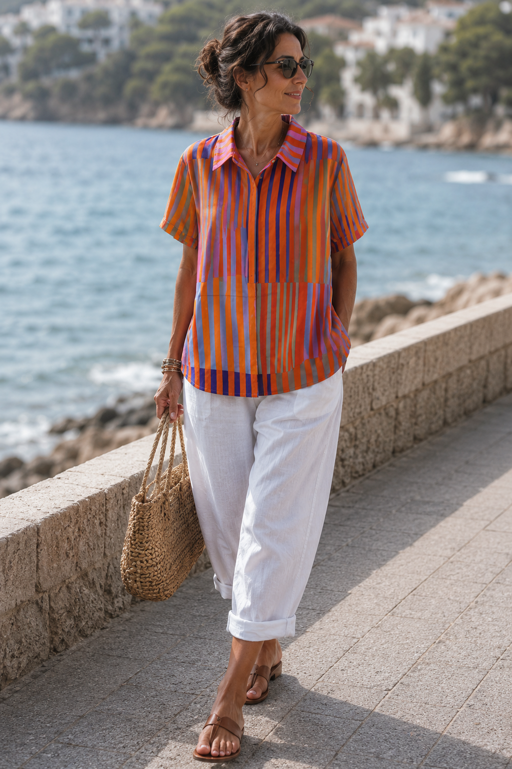 Nina | Short Sleeve Collared Striped Shirt For Women