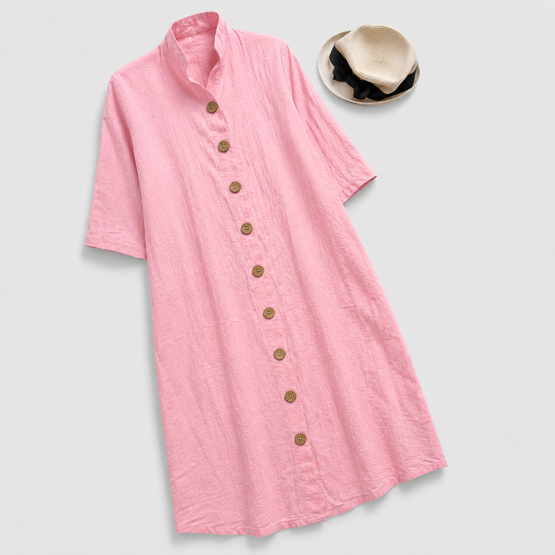 Caroline | Linen Button-Down Midi Shirt Dress For Women