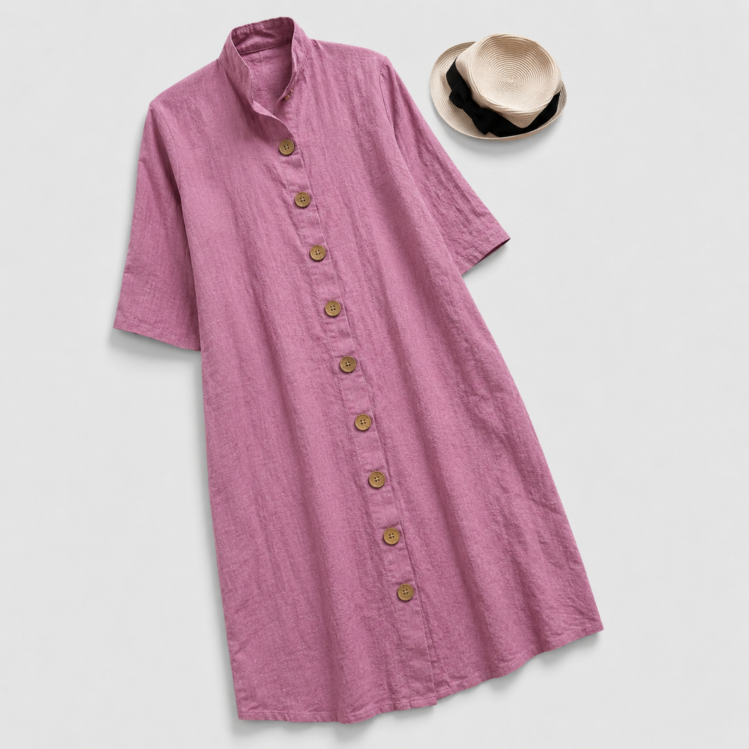 Caroline | Linen Button-Down Midi Shirt Dress For Women