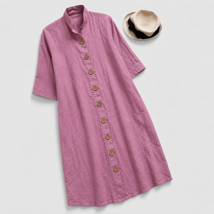 Caroline | Linen Button-Down Midi Shirt Dress For Women