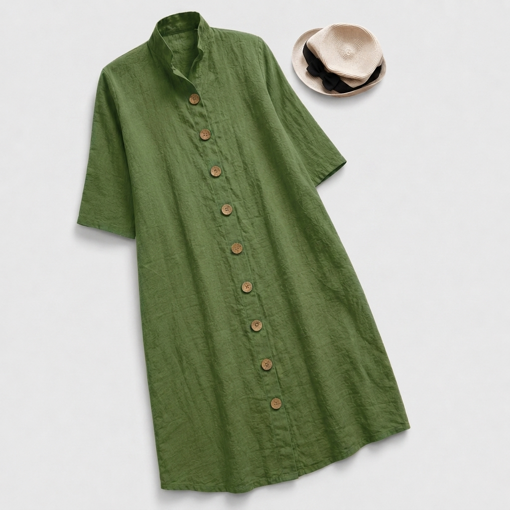 Caroline | Linen Button-Down Midi Shirt Dress For Women