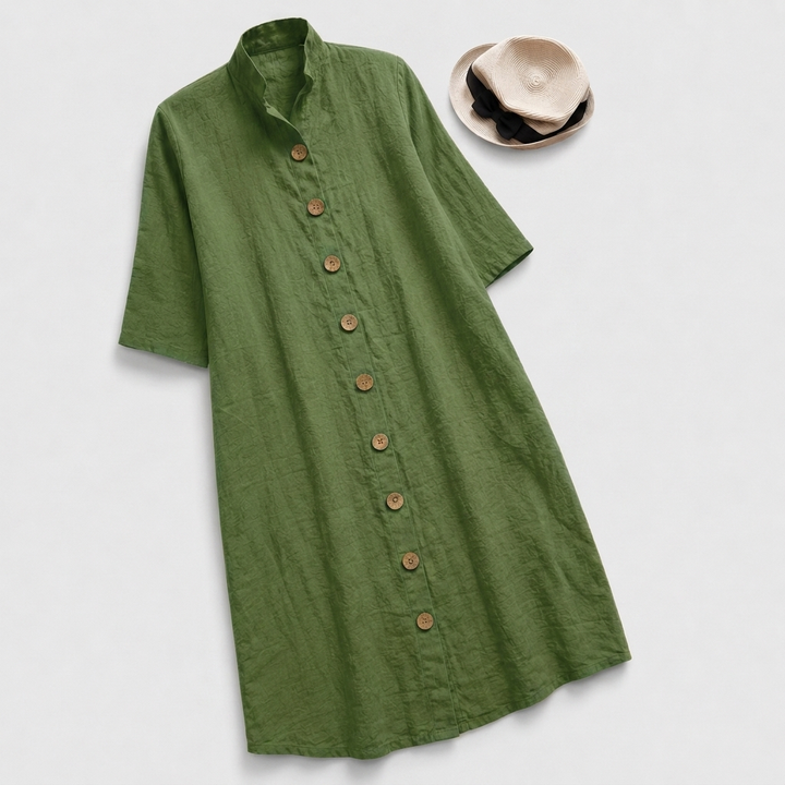 Caroline | Linen Button-Down Midi Shirt Dress For Women