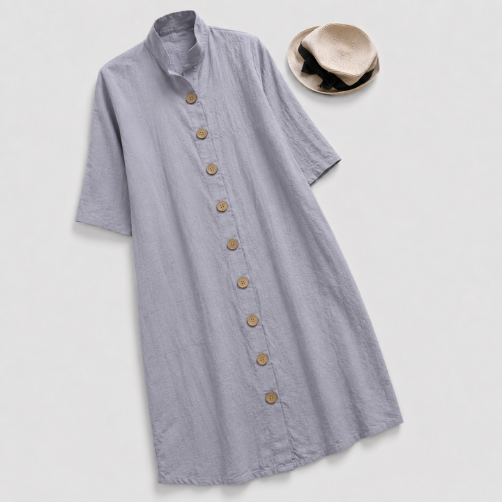 Caroline | Linen Button-Down Midi Shirt Dress For Women