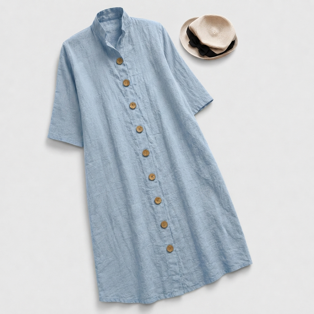 Caroline | Linen Button-Down Midi Shirt Dress For Women