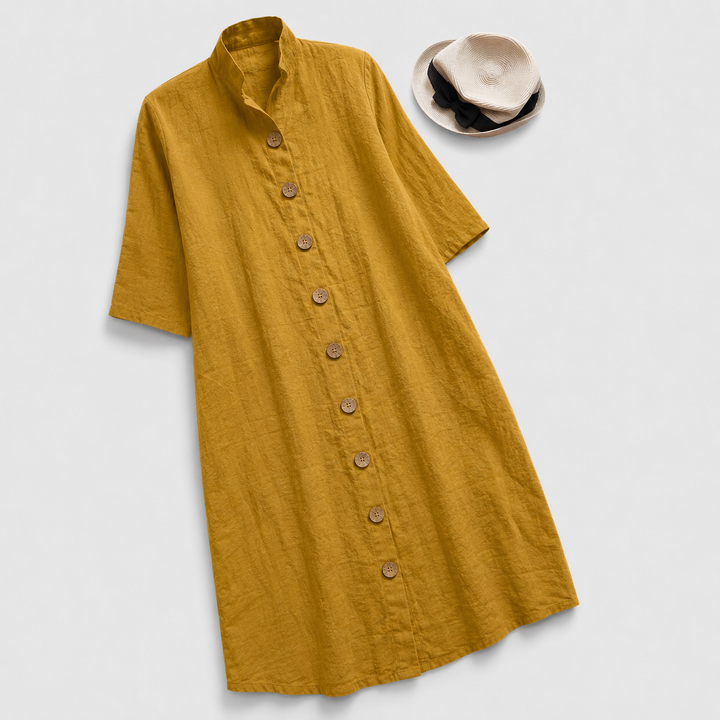 Caroline | Linen Button-Down Midi Shirt Dress For Women