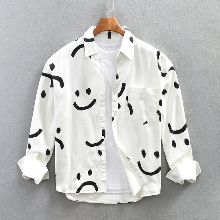 Bobbi | Smiley Face Print Button-Down Shirt For Women