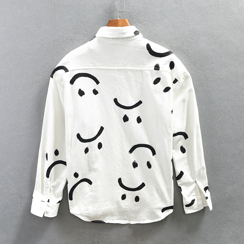 Bobbi | Smiley Face Print Button-Down Shirt For Women
