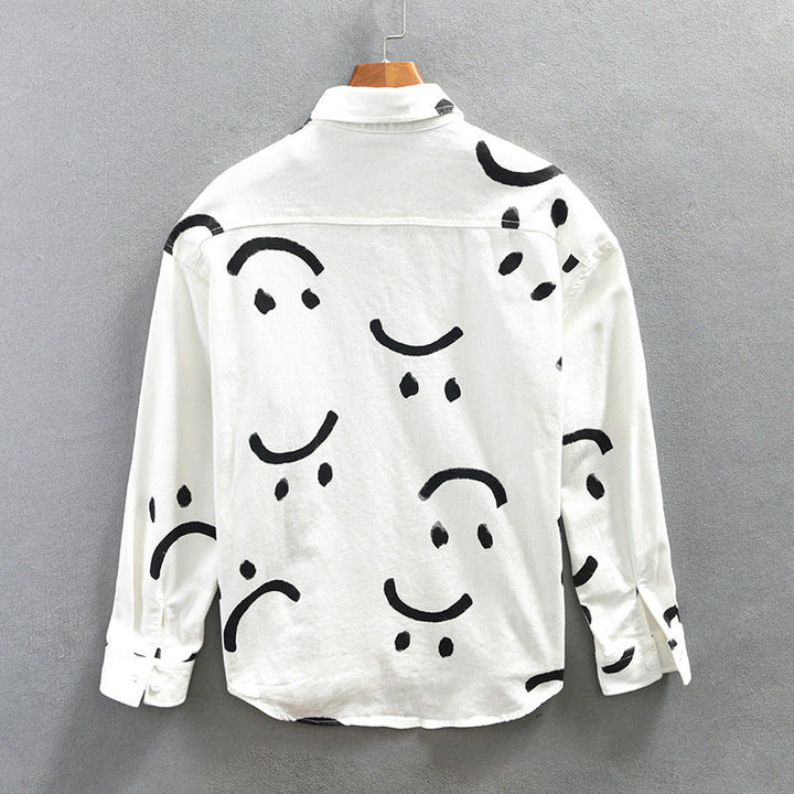Bobbi | Smiley Face Print Button-Down Shirt For Women