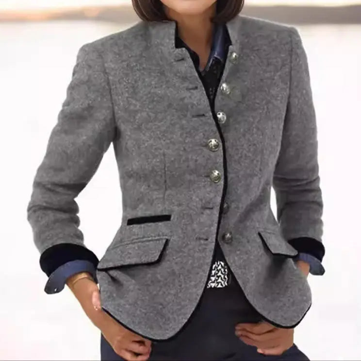 Gracie | Wool Lapel Blazer With Contrast Trim For Women
