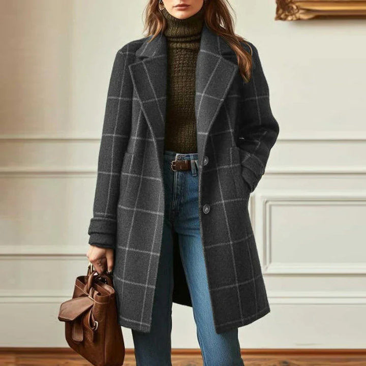 Wendy-Women's Retro Lapel Plaid Tweed Coat
