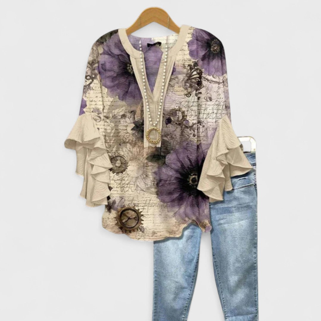 Elara | Blouse With V-Neck And Ruffled Sleeves For Women