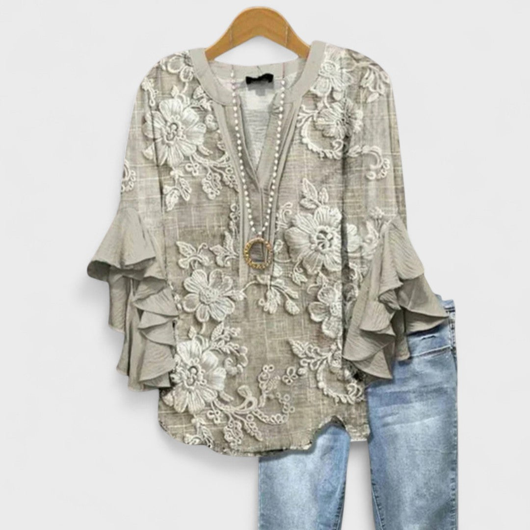 Elara | Blouse With V-Neck And Ruffled Sleeves For Women