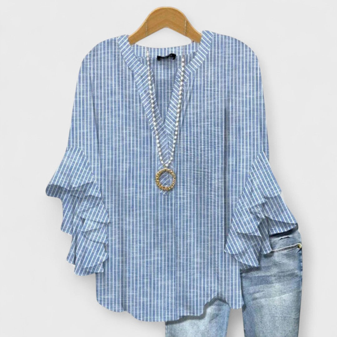 Elara | Blouse With V-Neck And Ruffled Sleeves For Women