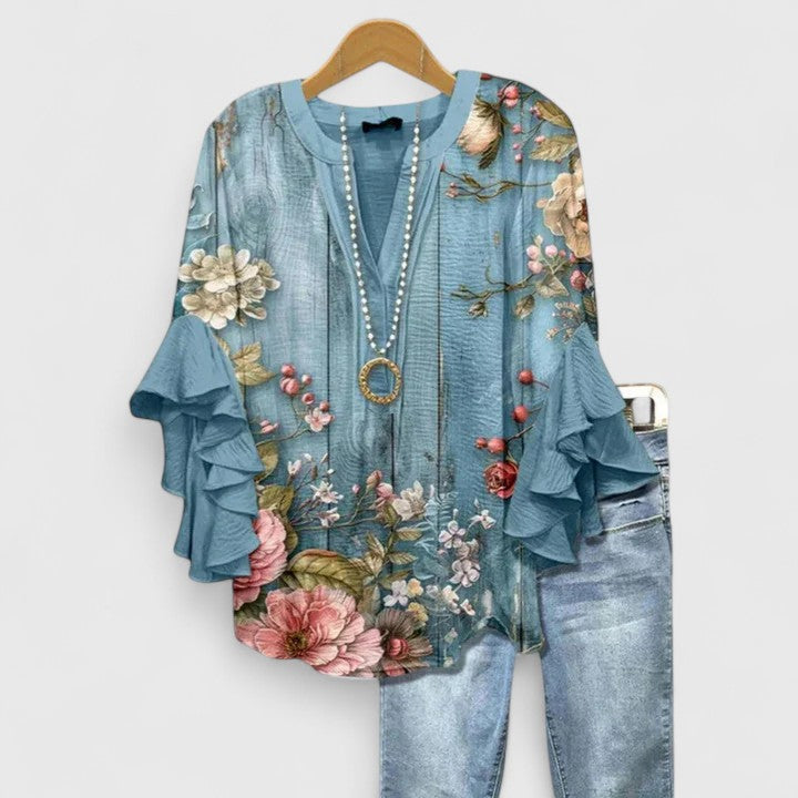 Konstanze | Floral Blouse With Ruffle Sleeves For Women