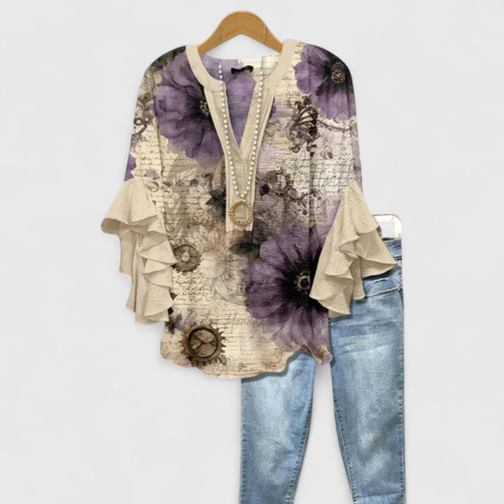 Konstanze | Floral Blouse With Ruffle Sleeves For Women