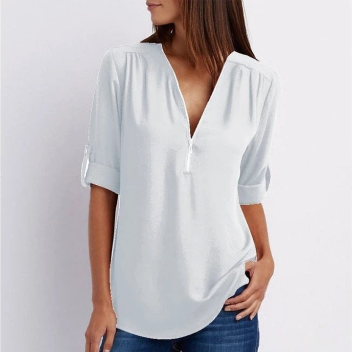 Ember | V-Neck Roll-Sleeve Blouse For Women