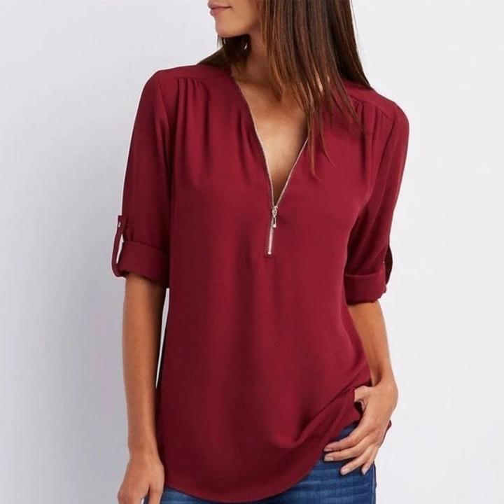 Ember | V-Neck Roll-Sleeve Blouse For Women