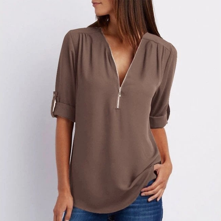 Ember | V-Neck Roll-Sleeve Blouse For Women