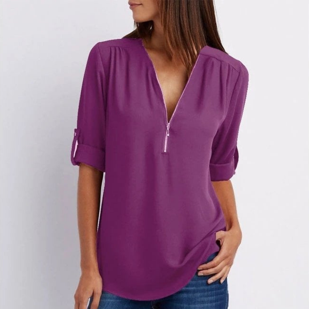 Ember | V-Neck Roll-Sleeve Blouse For Women