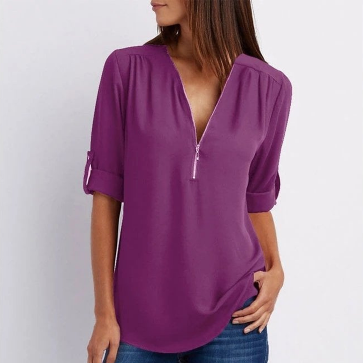 Ember | V-Neck Roll-Sleeve Blouse For Women