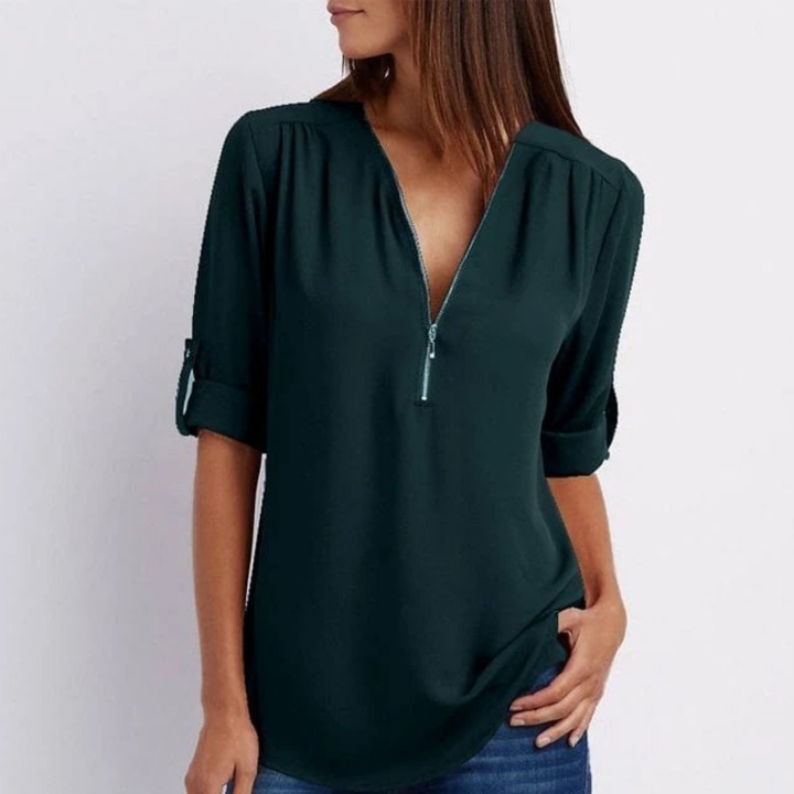 Ember | V-Neck Roll-Sleeve Blouse For Women
