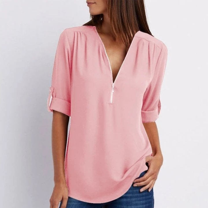 Ember | V-Neck Roll-Sleeve Blouse For Women