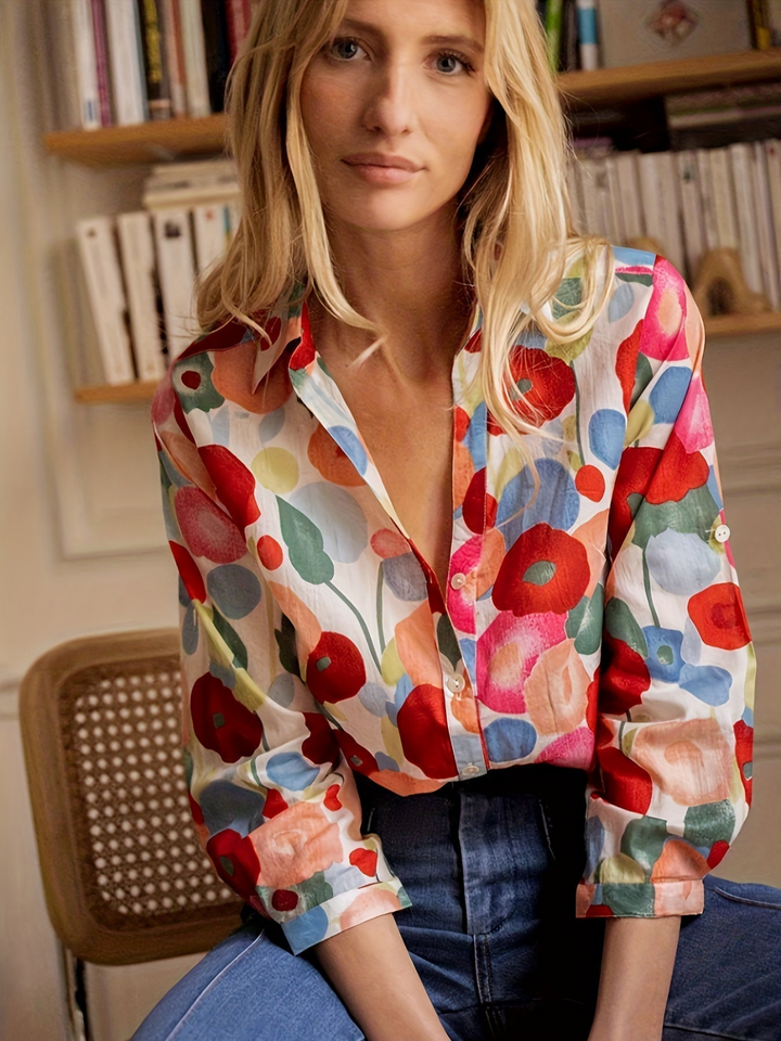 Bridget | Linen Floral Button-Down Blouse For Women