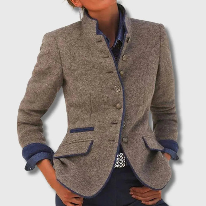 Gracie | Wool Lapel Blazer With Contrast Trim For Women