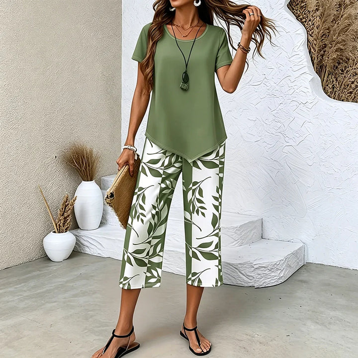 Olivia | Leaf print two-piece set