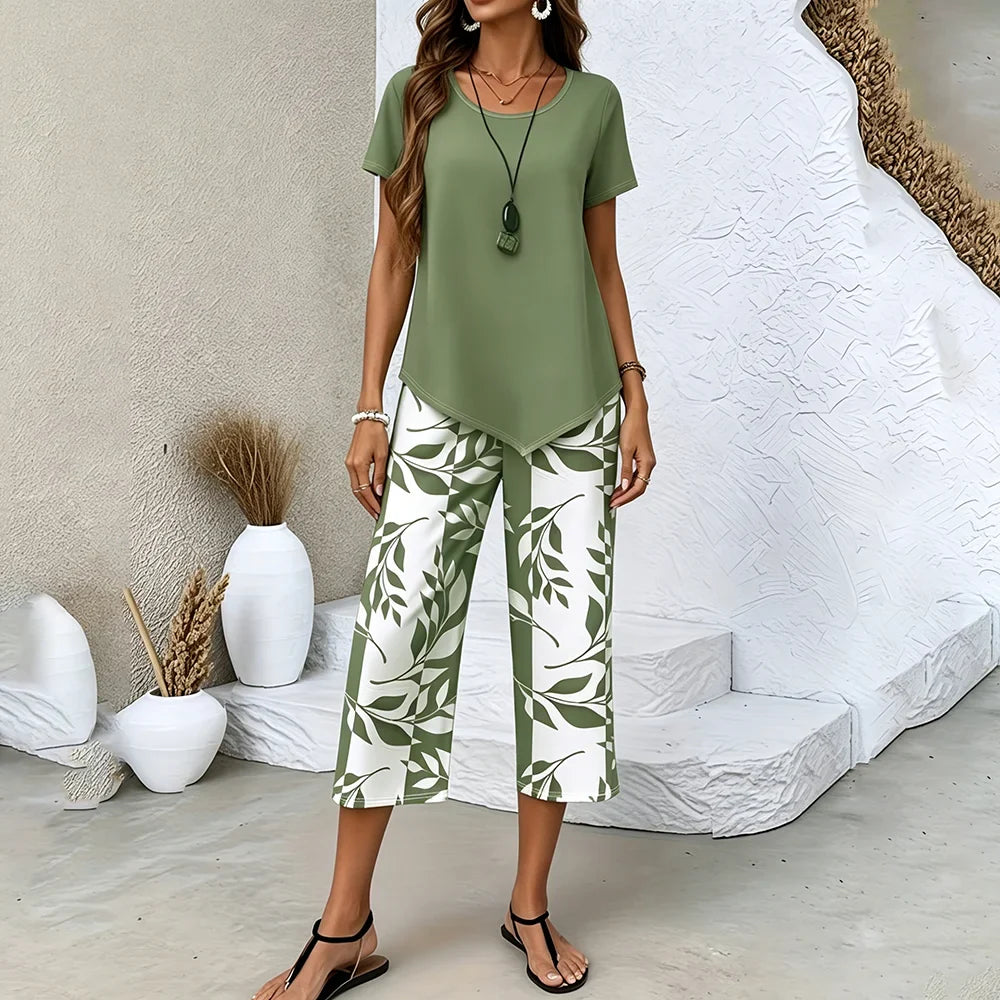 Olivia | Leaf print two-piece set